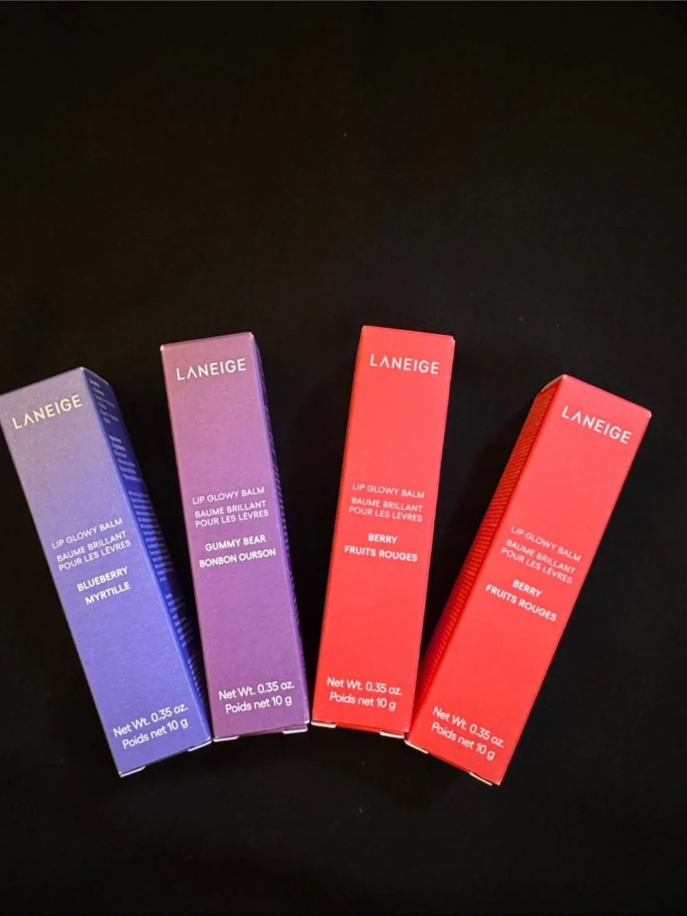 LANEIGE Lip Glowy Balm Pack - Blueberry, Gummy Bear, Berry (Purple, Pink, Red)